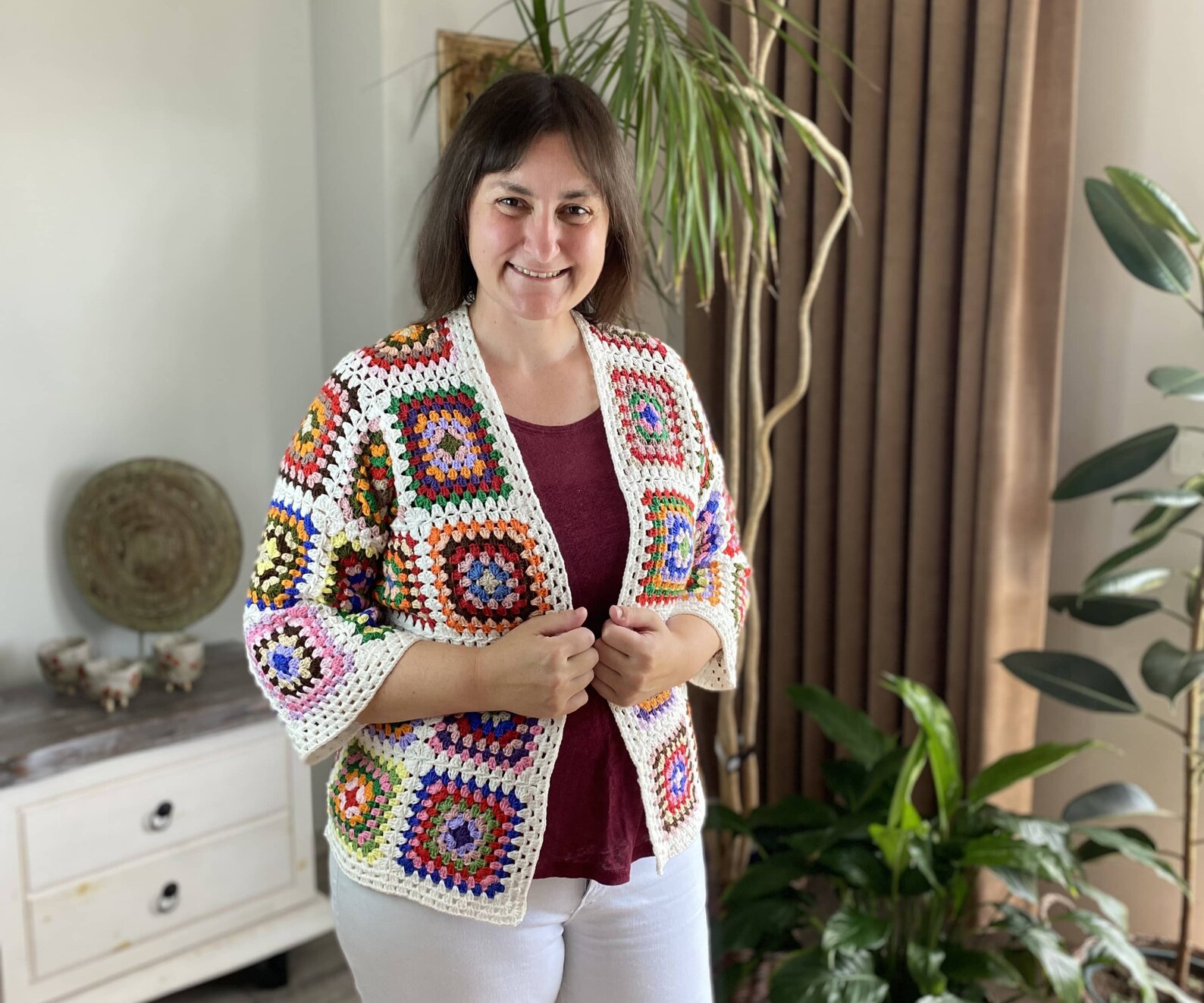 Crochet Cotton Cardigan for Women, Boho Cardigan, Cropped outlet Jacket, Knitted Sweater, Patchwork Cardigan, Granny Square Jacket, Gift for her